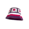 Japanese floral crochet bucket hat, cute colorblock knitted winter basin hat for women. - M (56-58cm) / Color Block Floral - Purple