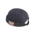 Dark blue docker hat detail, vintage woven patch graphic, adjustable back strap design - M (56-58cm) / Navy Blue