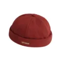 Retro bordeaux Docker Cap mit vorderem Stickerei-Aufnäher, stilvolle Baumwoll Mütze. - M (56-58cm) / Burgunderrot