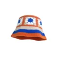 Handmade crochet floral bucket hat for women, colorful knit basin cap for autumn winter. - M (56-58cm) / Color Block Floral - Orange