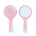 Pink plastic massage hairbrush with a round mirror and hanging hole design variant. - 150*75mm / Pink