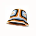 Handmade crochet floral bucket hat, retro colorful knit fisherman hat for women style - M (56-58cm) / Retro Color Block - White