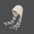 Handgehäkelte Quallen Strickmütze warme Winter Fransen Beanie süße Pullunder Kappe - Beige