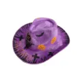 Nahaufnahme des violetten Halloween-Cowboyhuts mit Kürbis- und Fledermausdruck, Party-Accessoire. - M (56-58cm) / Dunkelvioletter Kürbis-Zylinder