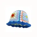 Handmade crochet bucket hat, colorful granny square floral knit cap for women winter warm. - M (56-58cm) / Hyuna Style Floral - Blue