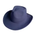 Detail view of a classic navy blue wool felt fedora hat, western cowboy style for autumn winter. - M (56-58cm) / Navy Blue