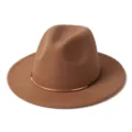 Chapeau fedora en feutre de laine marron classique avec détail métal doré, rétro chic. - M (56-58cm) / Kaki