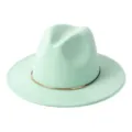 Chapeau fedora en laine vert menthe avec bande métallique, chapeau jazz rétro britannique élégant. - M (56-58cm) / Vert menthe