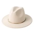Chapeau fedora classique élégant en feutre de laine beige pour femme et homme, large bord. - M (56-58cm) / Blanc Cassé