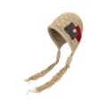 Cute knitted earflap beanie hat with long braided tassels and pocket detail for women winter warm - Khaki