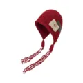 Knit earflap hat with tassels detail, cute winter warm cozy beanie cap, soft knitwear style. - Burgundy