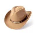 Chapeau de cowboy western rétro en feutre de laine avec bande en cuir tressé et détails. - M (56-58cm) / Chameau
