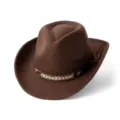 Chapeau de cowboy occidental marron classique pour homme et femme, fedora vintage en feutre. - M (56-58cm) / Café