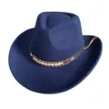 Chapeau fedora bleu marine classique avec ceinture en cuir tressé et clous métalliques. - M (56-58cm) / Bleu marine