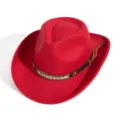 Chapeau de cowboy occidental en feutre de laine rouge, chapeau jazz elegante mode. - M (56-58cm) / Rouge