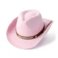 Chapeau de cowboy occidental rose pour femmes hommes vintage jazz fedora fête style rue chic - M (56-58cm) / Rose