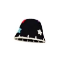 Japanese retro crochet bucket hat for women, handmade knit star pattern winter warm hat. - M (56-58cm) / Star Pattern - Black