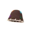 Handmade crochet bucket hat brown color-block knitted winter hat with colorful stars brim - M (56-58cm) / Star Pattern - Coffee