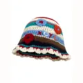 Handmade crochet bucket hat for women, colorful striped knit fisherman cap with cute floral design. - M (56-58cm) / Color Block Stripes - Letter Pattern