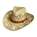 Women's hollow straw hat summer beach sun protection retro belt jazz raffia sun hat detail - M (56-58cm) / Classic Geometric Weave