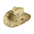 Women summer hollow straw hat beach sun hat with elegant pearl chain decorative band - M (56-58cm) / Pearls and Rhinestones Interlocking Buckle