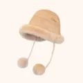 Thickened plush warm fisherman hat for women winter autumn suede earflap bucket hat with pom pom - M (56-58cm) / Khaki