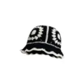 Black and white handmade crochet bucket hat, retro floral knitted fisherman cap for women winter. - M (56-58cm) / Hyuna Small Flower - Black