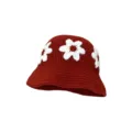 Handmade crochet floral bucket hat for women, cute red and white knit sun cap retro style. - M (56-58cm) / Six-Petal Flower Style / Burgundy