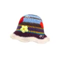 Japanese sweet handmade floral knit bucket hat women retro colorblock crochet yarn fisherman hat - M (56-58cm) / Cream Brim Floral Style