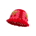 Handmade crochet bucket hat with cute cherry pattern, red and pink color blocking knit cap. - M (56-58cm) / Cherry Flower Style / Rose Red