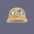Sombrero de Pescador de Pelo de Conejo Peluche Flor Ganchillo Invierno Cálido Variante Mujer - M (56-58cm) / Caqui y Verde Bloques de Color