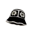 Handcrafted crochet flower bucket hat, retro black knit basin hat for women stylish daily wear. - M (56-58cm) / Cherry Flower Style / Black