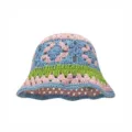 Handmade crochet bucket hat, retro floral patchwork knit design, multi-color summer style. - M (56-58cm) / Fresh Small Floral Style 01
