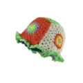 Handmade Crochet Floral Bucket Hat, Vintage Color-Block Knit Fisherman Cap for Women - M (56-58cm) / Fresh Small Floral Style 04