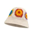 Handmade crochet floral bucket hat for women retro colorful knit cap streetwear fashion - M (56-58cm) / Small Hyuna Floral Style / Beige