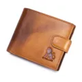 Cartera vintage de cuero genuino marrón para hombre con cierre de broche y ranuras. - Tostado