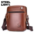 Steel Lion Ανδρικό Δερμάτινο Τσαντάκι Ώμου Mini Vertical Casual Χιαστί Τσάντα Χειρός - Ανοιχτό Καφέ