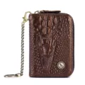 Retro Genuine Leather Crocodile Embossed Key Wallet Card Holder with Chain and Ring - Dark Brown