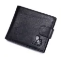 Monedero de cuero negro para hombre con cierre de botón y tarjeteros, estilo vintage retro. - Negro