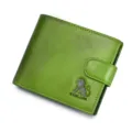 Cartera de cuero verde para hombre con cierre de boton, tarjetero vintage y monedero. - Verde