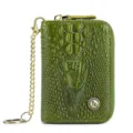 Green Crocodile Leather Key Wallet Case Card Holder with Chain and Zipper Pocket - Green