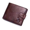 Herren braune Leder Geldbörse mit Druckknopf, Retro Stil, kompaktes Kartenetui Fach. - Dunkelbraun