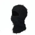 Cagoule tricotée hirsute noire masque facial complet d'hiver fête drôle masque de ski - M (56-58cm) / Noir