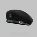 Black wool beret hat for women, vintage octagonal cap with leather strap and metal anchor. - M (56-58cm) / Black