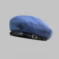 Blue wool beret hat with black leather strap and metal anchor decoration for women autumn winter. - M (56-58cm) / Blue