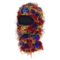 Détail de cagoule en tricot ébouriffé, design à franges colorées, coiffe d'extérieur amusante. - M (56-58cm) / Patchwork Multicolore