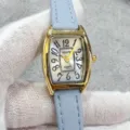 Kloris women's elegant tonneau quartz watch featuring blue leather strap and classic dial. - Gold Case Blue Dial Blue Strap