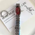 Montre quartz ovale pour femme MICAI avec cadran rouge et bracelet acier, design élégant. - Boîtier Argent Cadran Rouge