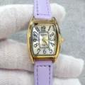 Women's quartz watch with purple leather strap, gold tonneau case and vintage dial. - Gold Case White Dial Purple Strap