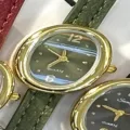 SUNLIFEX women small oval quartz watch with green leather strap and gold tone case. - Gold Case Green Dial Green Strap